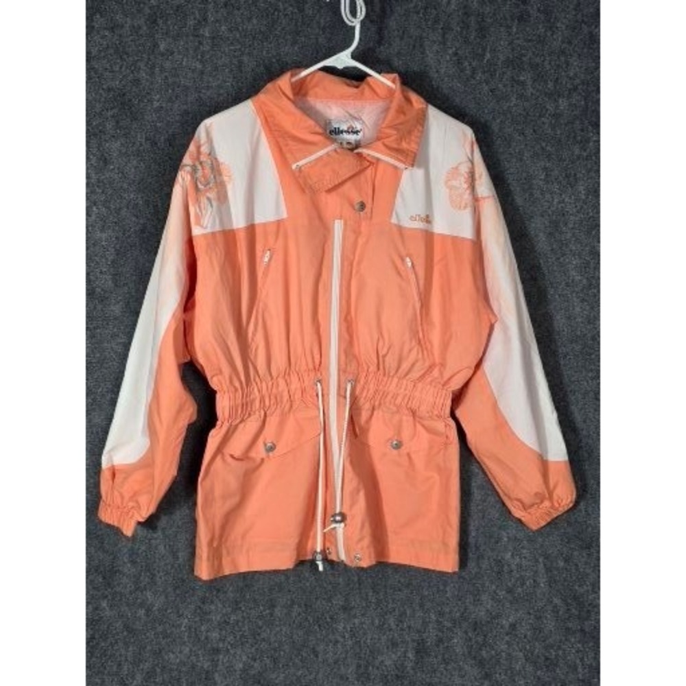 VTG Ellesse Orange White Floral Print Lightweight Jacket Women Sz M Streetwear
